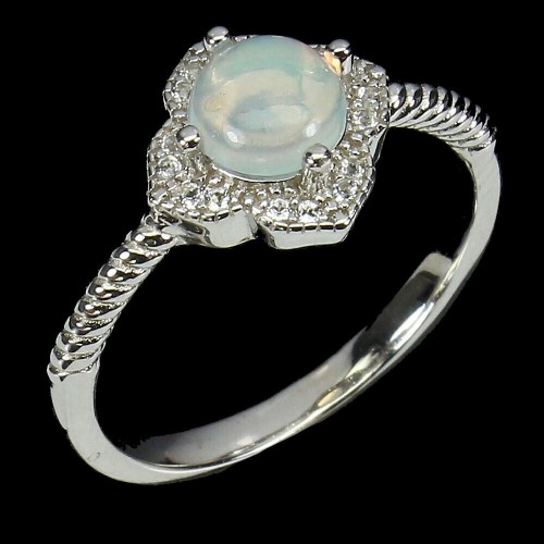 925 Ring zarter Opal weißer Topas Größe 16