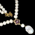 Halskette natürliche Perlen Amethyste Blume 925