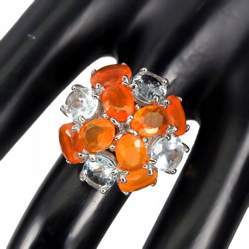 Ring Größe 20 orange Opale Aquamarine 925
