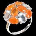 Ring Größe 20 orange Opale Aquamarine 925