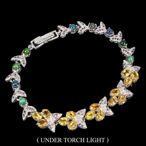 Silbernes Armband schwarze Opal Citrin Granate