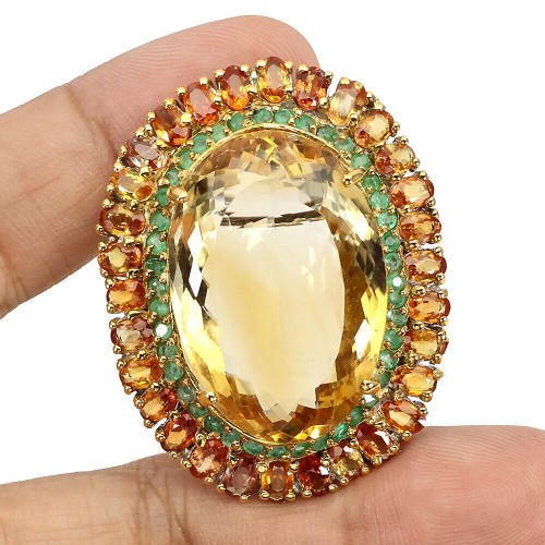 Brosche natürliche 43,1 ct Citrin Smaragde Saphire