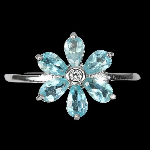 Silberner zarter Größe 20 Apatit Blume Ring