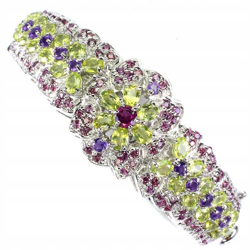 925 Armband natürlichen Peridot Granat Amethysten