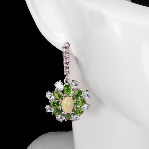 Feueropal Ohrringe Granat Aquamarin Diopsid 3