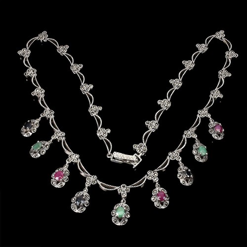 Collier Smaragde Markasit Rubine Saphire 925