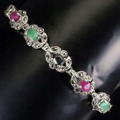 925 Armband Saphir Smaragde Rubine Markasit