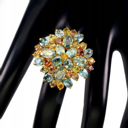 Ring aus 925er Silber mit Songea Saphiren und Zirkonen Größe 16