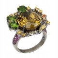 Silberring mit Citrin Saphiren und Granaten Größe 15