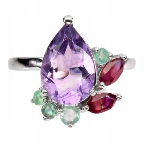 Ring natur Smaragde Amethyst Rubine Größe 14