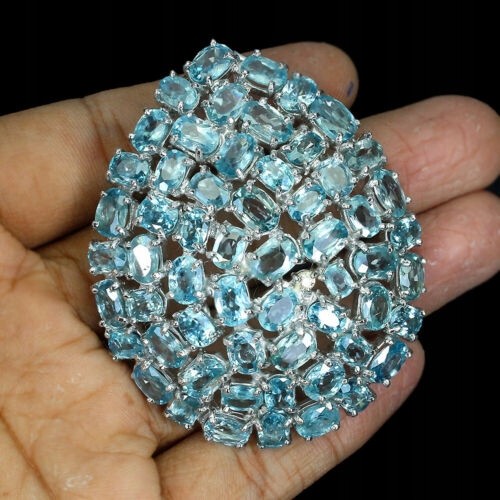 Brosche Anhänger aus 925 natürlichen blauen Zirkonen