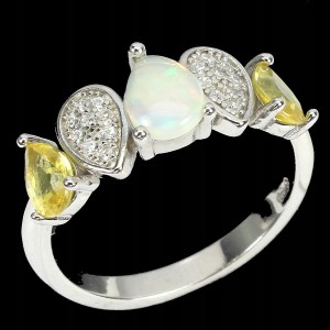 925 zarte Ring Größe 15 Feueropal Saphir