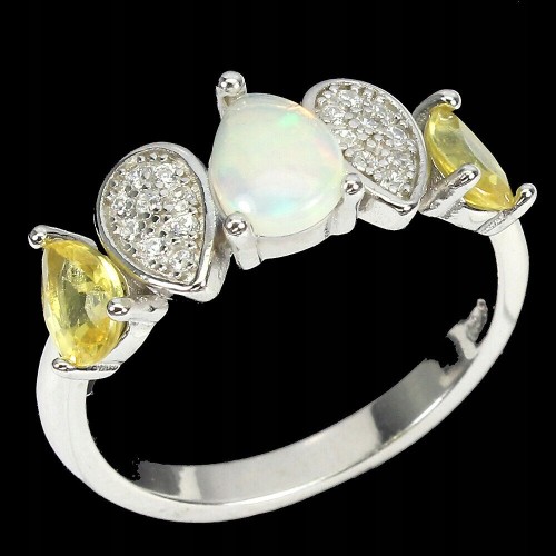 925 zarte Ring Größe 15 Feueropal Saphir