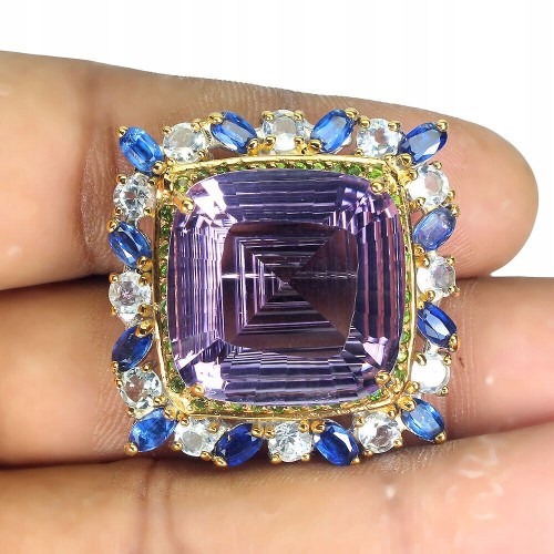 Brosche natürlicher 38,4 ct Amethyst Kianit Aquamarin