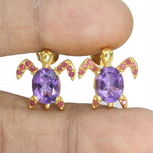 Silberohrringe Amethyste natürliche Rubine Schildkröte 5