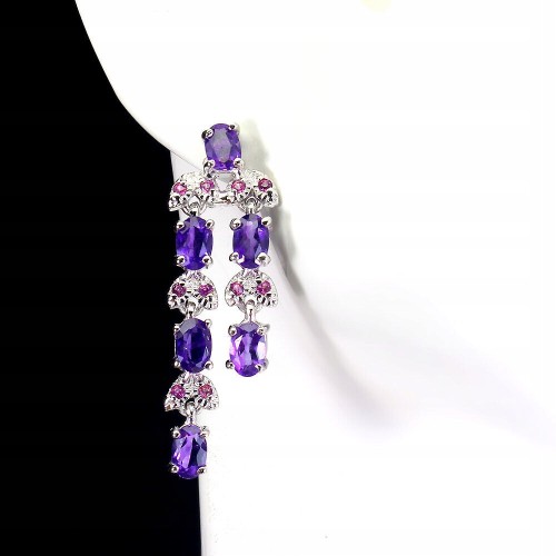 925er Silberohrringe mit natürlichen Amethysten und Granaten 5