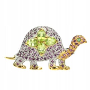 Silberne Schildkröte Brosche Granate Peridot Smaragd 925
