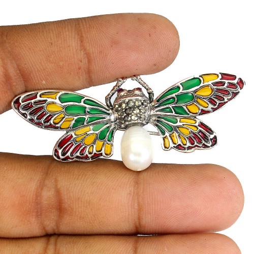 Schmetterling Brosche Rubine Markasiten Naturperle 925