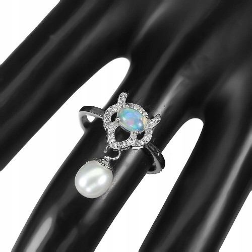 Ring zarter Opal weißer Topas Perle Größe 15