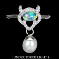 Ring zarter Opal weißer Topas Perle Größe 15