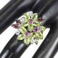 Ring Granate Olivin Aquamarin Blume Größe 17