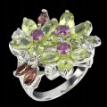 Ring Granate Olivin Aquamarin Blume Größe 17