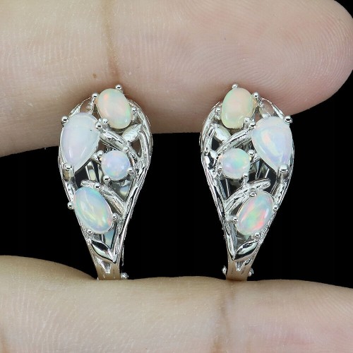 5 Ohrringe Feueropale natur schönes Silber