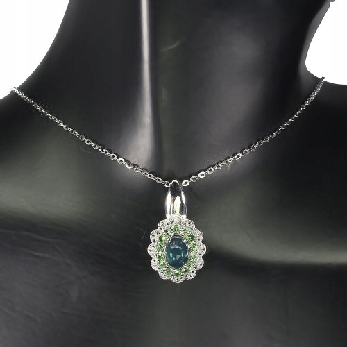 Natürliche schwarze Opal Halskette mit Topas Tsavorite