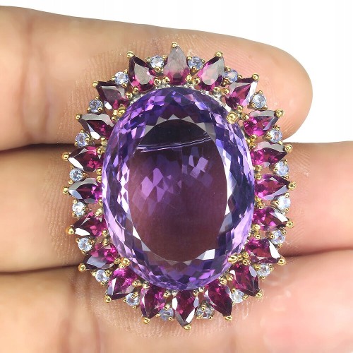 Brosche natürlicher 55,6 ct Amethyst Granat Tansanit