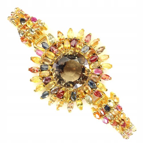 Silberarmband mit natürlichen Rauchquarz Saphiren