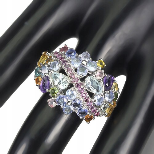 Aquamarin Ring Granate Turmaline Größe 15,5