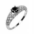 925er Ring schwarzer Diamant weißer Topas Größe 16