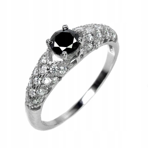 925er Ring schwarzer Diamant weißer Topas Größe 16