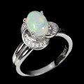 Zarter Ring Größe 11 Feueropal mit Zirkonia