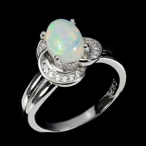 Zarter Ring Größe 11 Feueropal mit Zirkonia