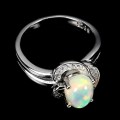 Zarter Ring Größe 11 Feueropal mit Zirkonia