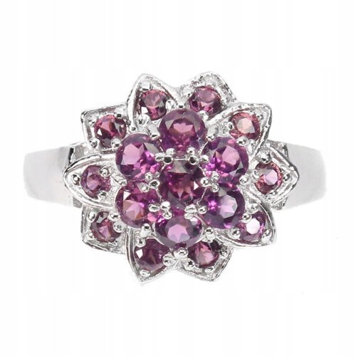 Ring aus 925er Sterlingsilber Größe 16 Granate Rhodolit Blume