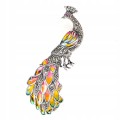 Brosche Markasit Pfau Rubin emailliertes Silber 925