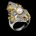 Ring Granate Silber Perle Saphire 925 Größe 15