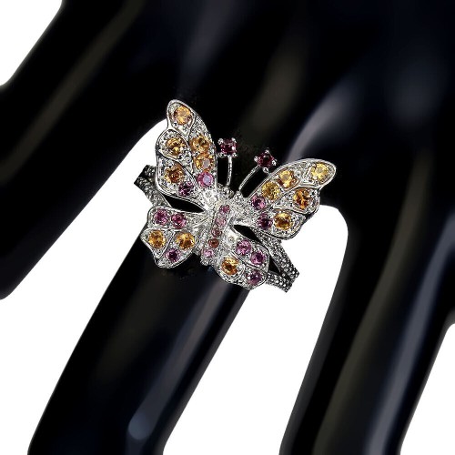 Ring natürliche Granate Citrin Größe 15 Schmetterling