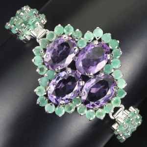 Silberarmband mit natürlichen Smaragden und Amethysten 925