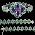 Silberarmband mit natürlichen Smaragden und Amethysten 925