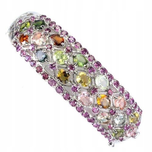 Armband aus 925er Silber mit Turmalinen und natürlichen Granaten