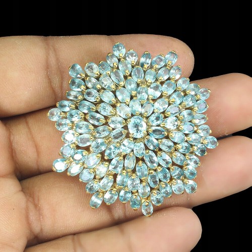 Brosche Anhänger mit natürlichen blauen Zirkonen 925