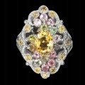 Silberring Saphire Turmaline Citrin Größe 17