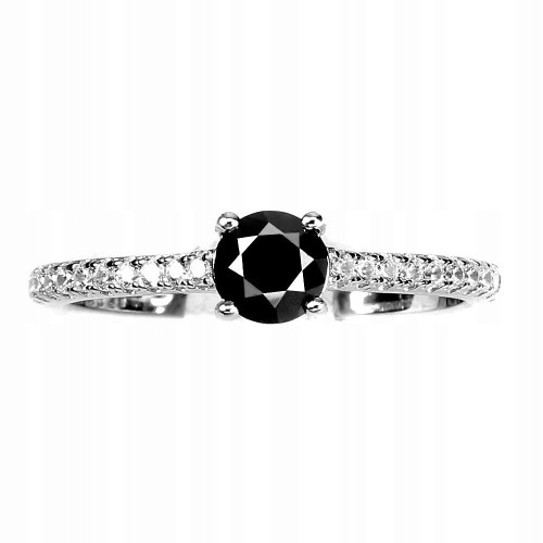 925 Ring mit schwarzem Diamant und weißem Topas Größe 17