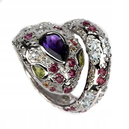 Ring Saphire Aquamarin Amethyst Schlange Größe 18