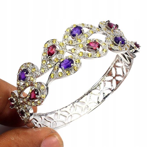 925 Armband natürliche Amethyste Granate Saphire