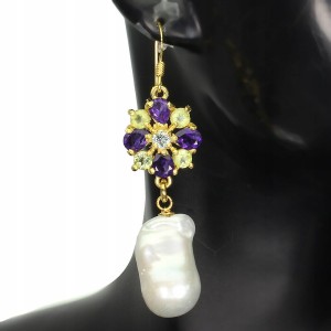 Silberohrringe natürliche Amethyste Olivin Perlen 5