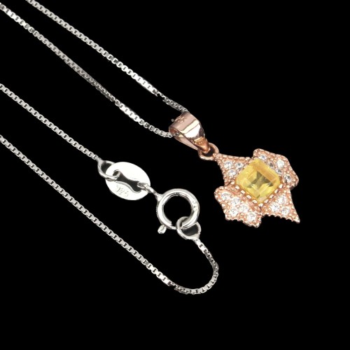 Zarte Halskette mit natürlichem gelbem Saphir aus Sterlingsilber